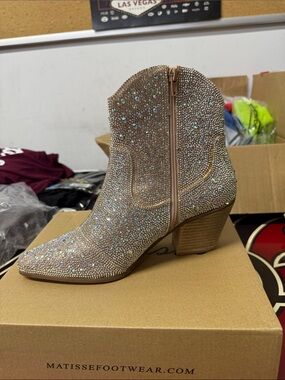 Crystal-Embellished Blush Ankle Bootie